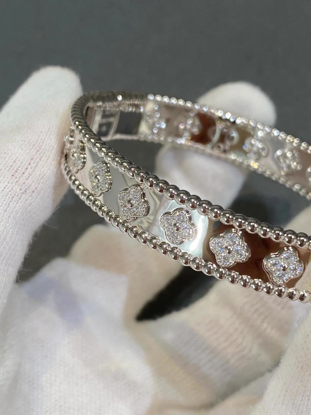 Van Cleef & Arpels Alhambra Diamond Bangle Bracelet